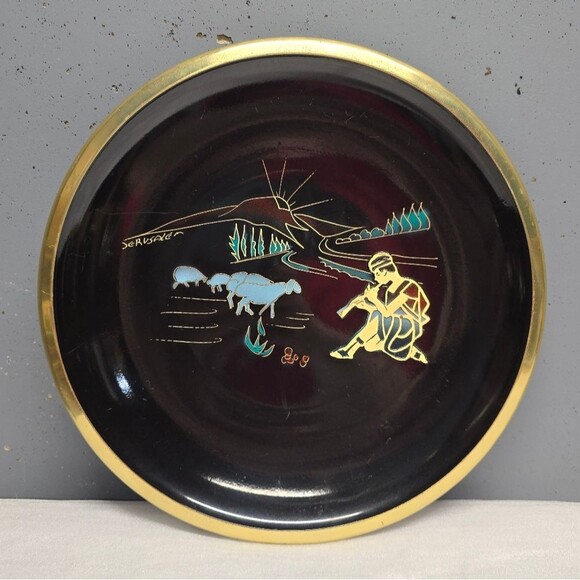 Vintage Jewish JERUSALEM Israel Metal Enameled Wall Plate Shepherd with sheep - Picture 7 of 7